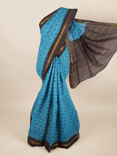 

Pothys Blue & Charcoal Paisley Zardozi Pure Cotton Saree