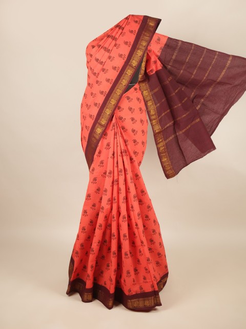 

Pothys Pink & Brown Printed Pure Cotton Saree