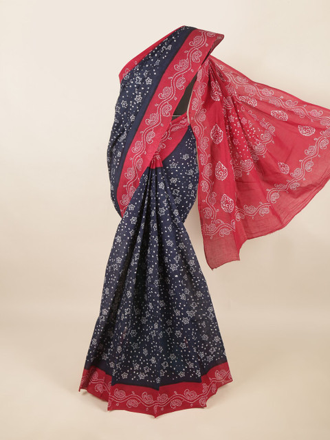 

Pothys Navy Blue & Magenta Ethnic Motifs Pure Cotton Saree
