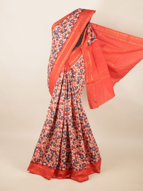 

Pothys Pink & Orange Floral Zari Pure Cotton Saree