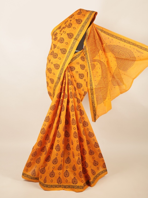 

Pothys Yellow & Brown Ethnic Motifs Zari Pure Cotton Saree