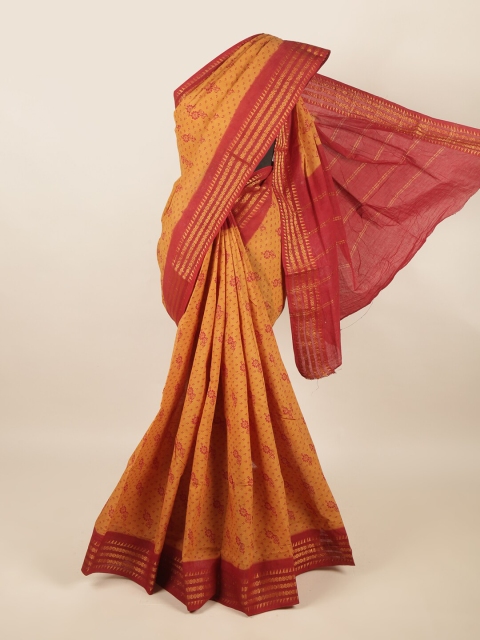 

Pothys Mustard & Red Ethnic Motifs Zari Pure Cotton Saree