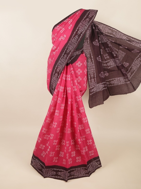 

Pothys Pink & Brown Bandhani Pure Cotton Saree