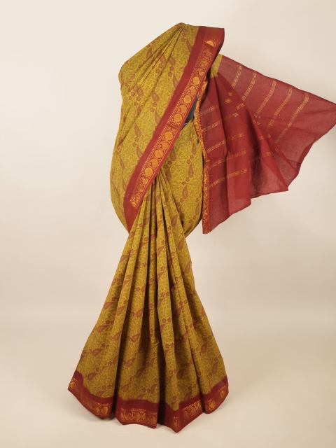 

Pothys Green & Maroon Ethnic Motifs Printed Pure Cotton Saree