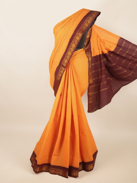 

Pothys Yellow & Brown Pure Cotton Saree