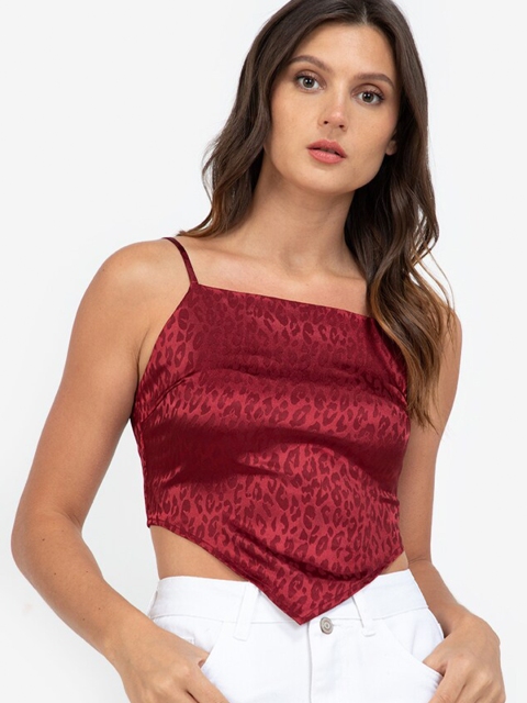 

ZALORA BASICS Red Animal Print Hankie Satin Crop Top