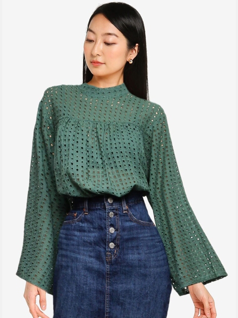 

ZALORA BASICS Green Schiffli Blouson Top