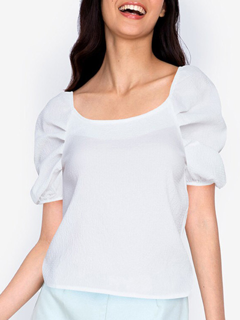

ZALORA BASICS White Boatneck Pleated Sleeve Top