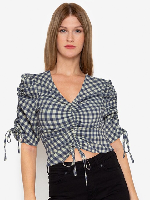 

ZALORA BASICS Women Multicoloured Checked Crop Top, Multi