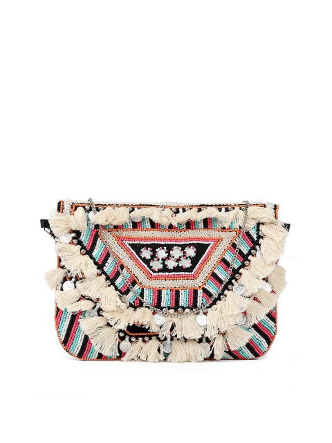 

gaura pakhi Women Black & Blue Embroidered Envelope Clutch