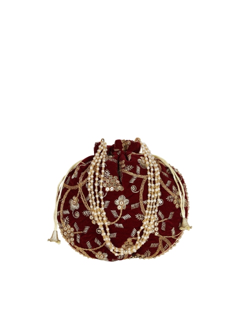 

gaura pakhi Maroon & Gold-Toned Embroidered Potli Clutch