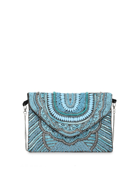 

gaura pakhi Women Turquoise Blue Embroidered Envelope Clutch