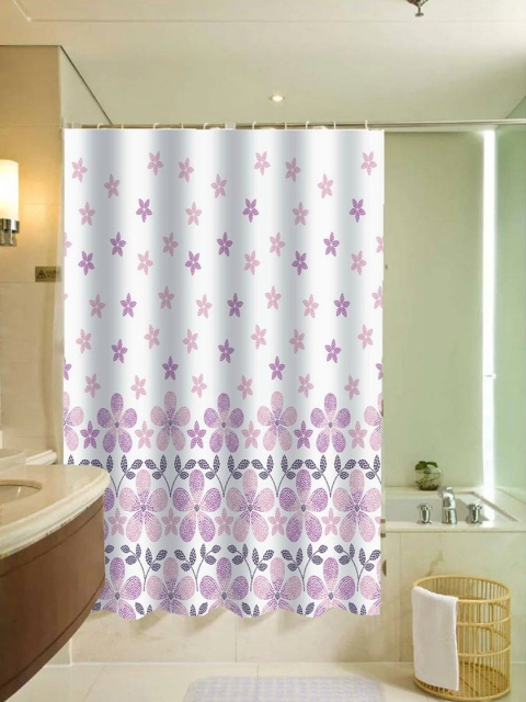 

Lushomes White & Purple Printed Shower Curtain