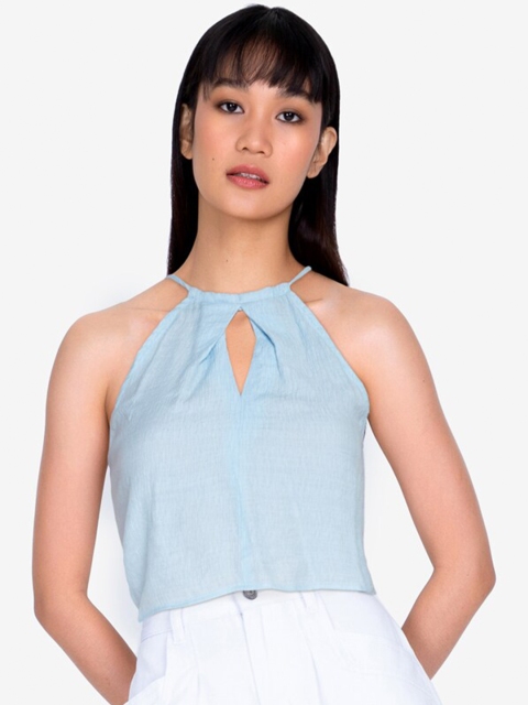 

ZALORA BASICS Blue Halter Neck Crop Top