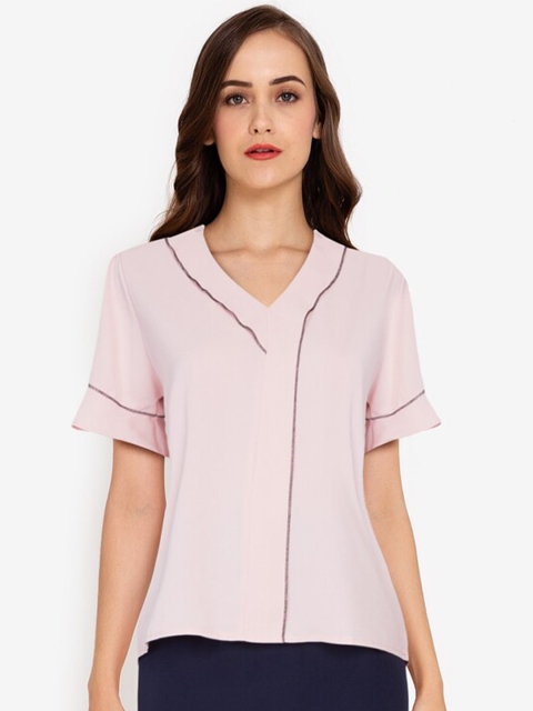 

ZALORA WORK Pink Contrast Piping Top