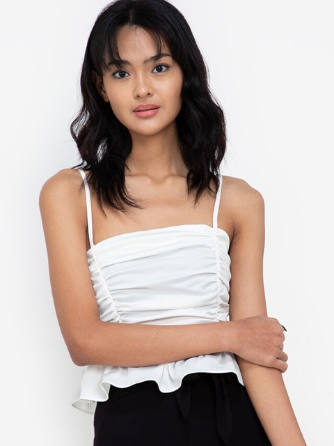 

ZALORA BASICS White Ruched Detail Peplum Crop Top