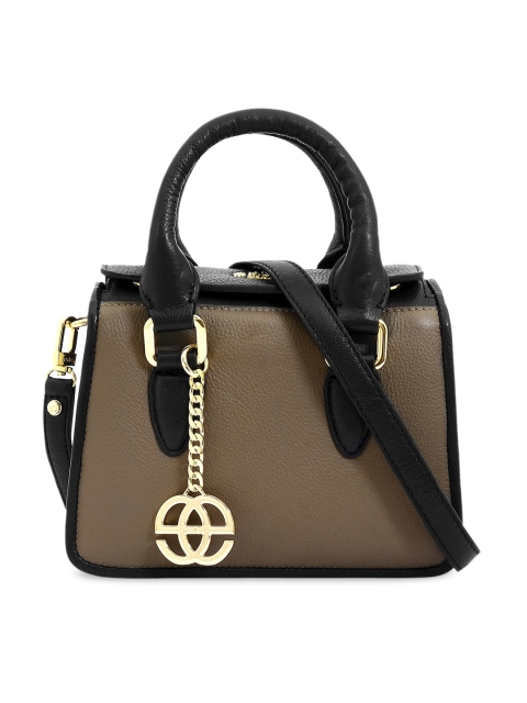 

Eske Olive Green Colourblocked Leather Structured Handheld Bag with Tasselled