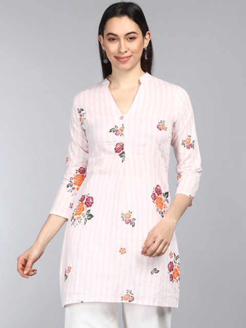 

AHIKA Pink Striped Mandarin Collar Top