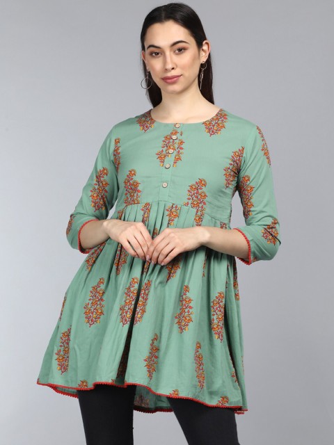 

AHIKA Green Floral Print Empire Longline Top