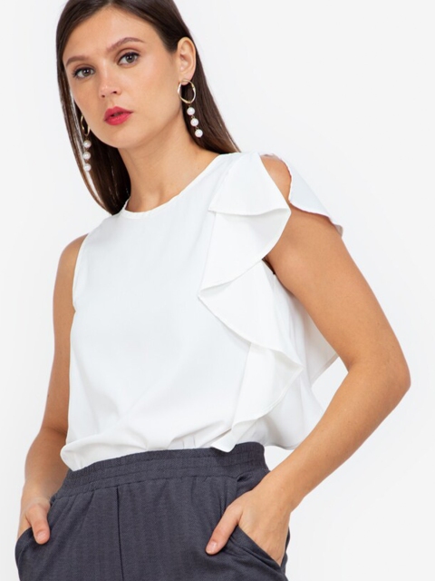 

ZALORA WORK White Frill Detail Top