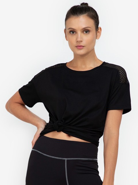 

ZALORA ACTIVE Black Solid Crop Sports Top