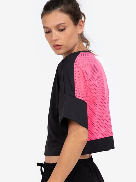 

ZALORA ACTIVE Black & Pink Colourblocked Styled Back Crop Top