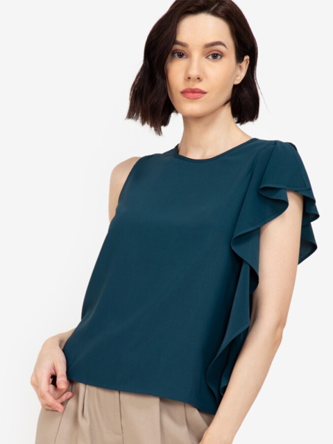 

ZALORA WORK Green Frill Detail Top