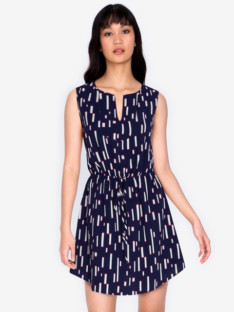 

ZALORA BASICS Women Navy Blue & Beige Printed Dress