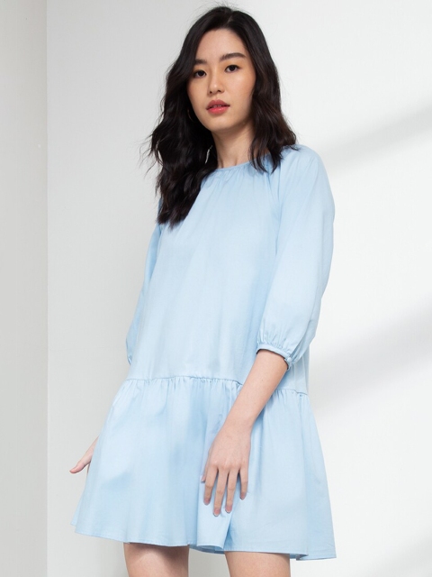 

ORIGIN BY ZALORA Women Blue Organic Cotton Drop-Waist Mini Dress