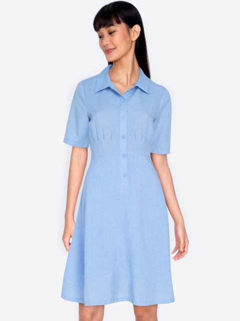 

ZALORA BASICS Women Blue Solid Shirt Dress