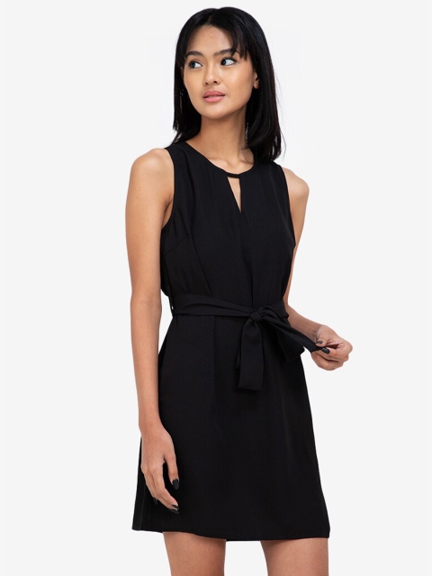 

ZALORA BASICS Black Keyhole Neck A-Line Dress