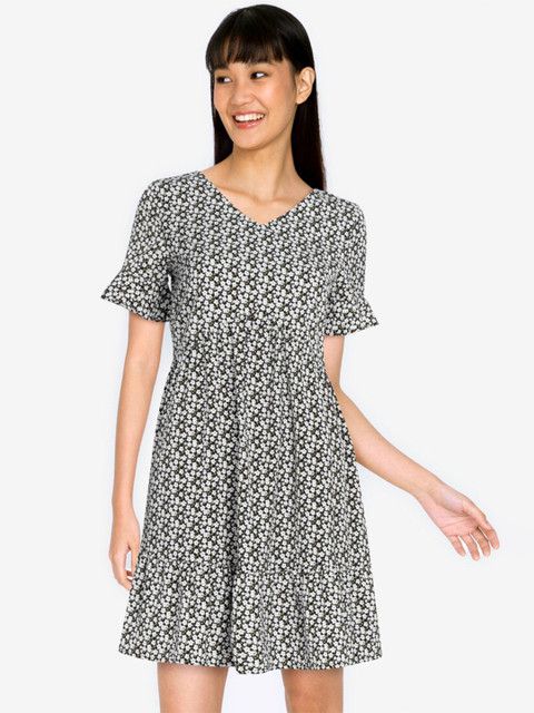 

ZALORA BASICS Olive Green & White Floral Dress