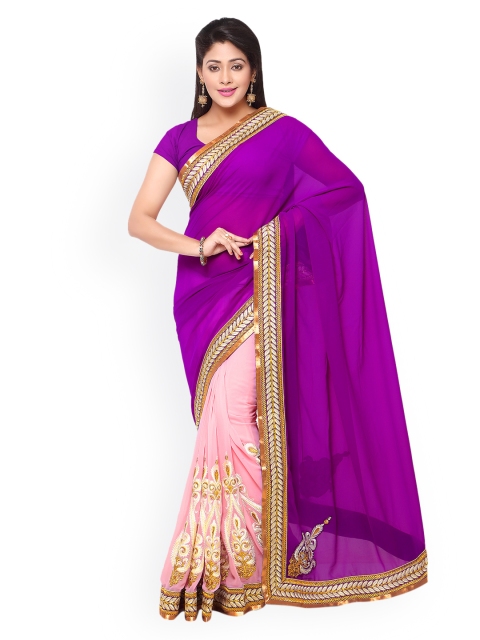 

Touch Trends Purple Raw Silk & Georgette Saree