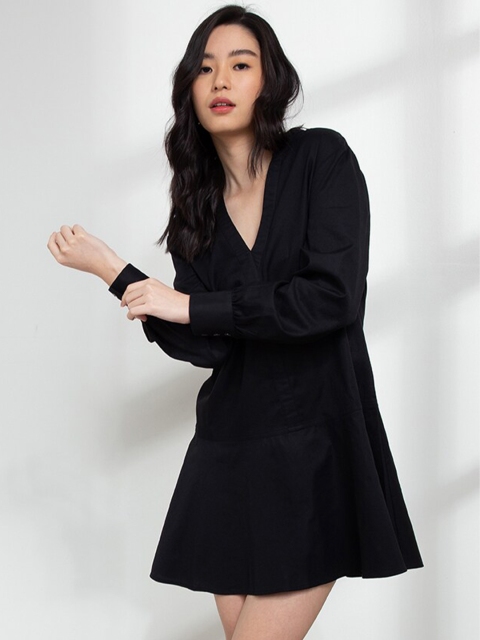 

ORIGIN BY ZALORA Women Black Organic Cotton Drop-Waist Dress