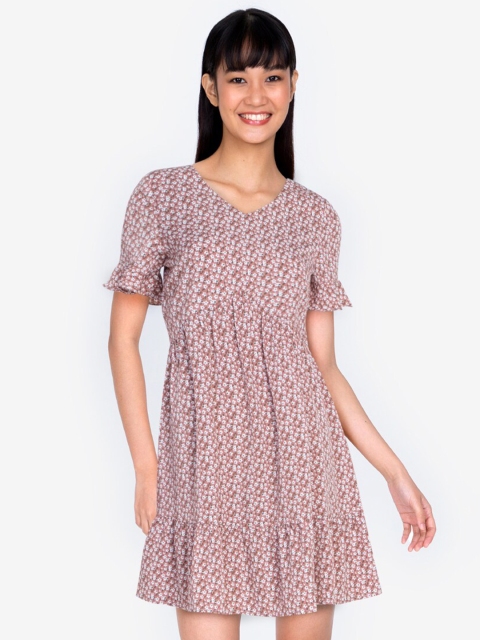 

ZALORA BASICS Women Pink & White Floral Printed Dress