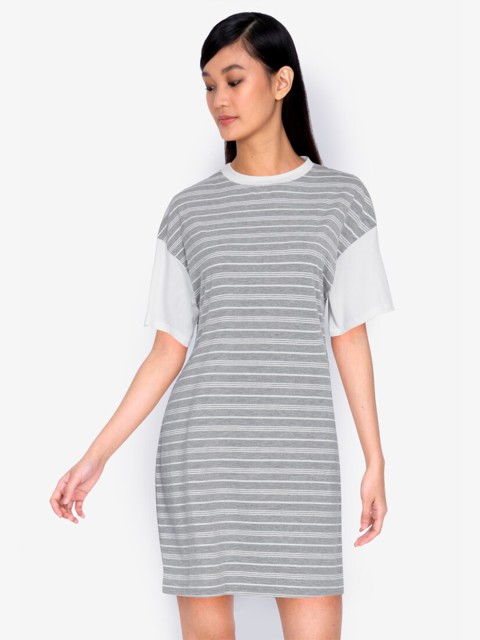 

ZALORA BASICS Women Grey Striped T-shirt Dress