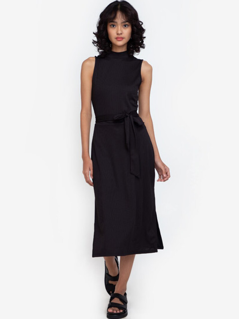 

ZALORA BASICS Black Belted Sheath Midi Dress