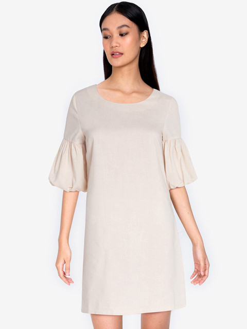 

ZALORA BASICS Women Beige Solid A-Line Dress