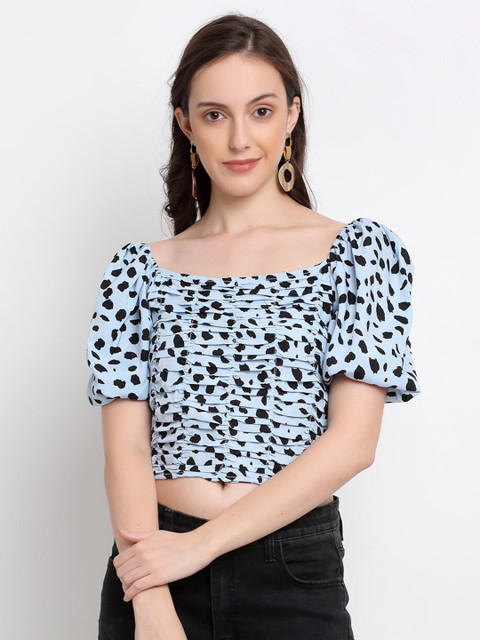 

DIVA WALK EXCLUSIVE Women Blue Floral Print Bardot Crop Top