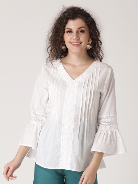 

DIVA WALK EXCLUSIVE Women White Solid Pure Cotton A-Line Top