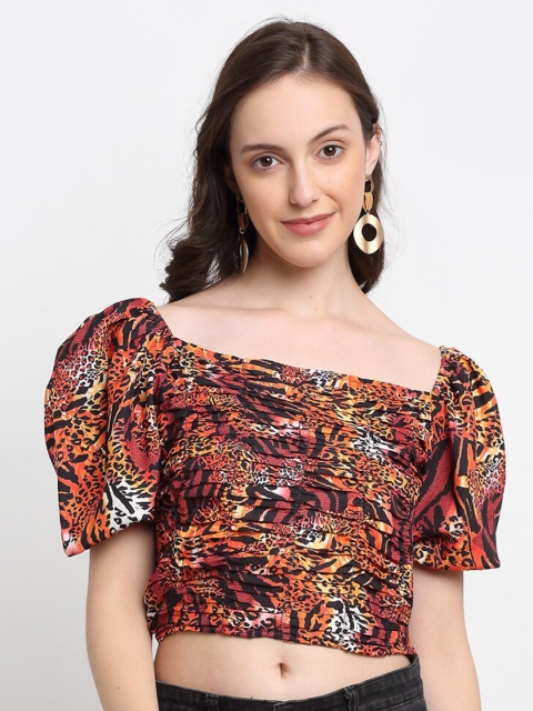 

DIVA WALK EXCLUSIVE Women Brown Floral Print Bardot Crop Top