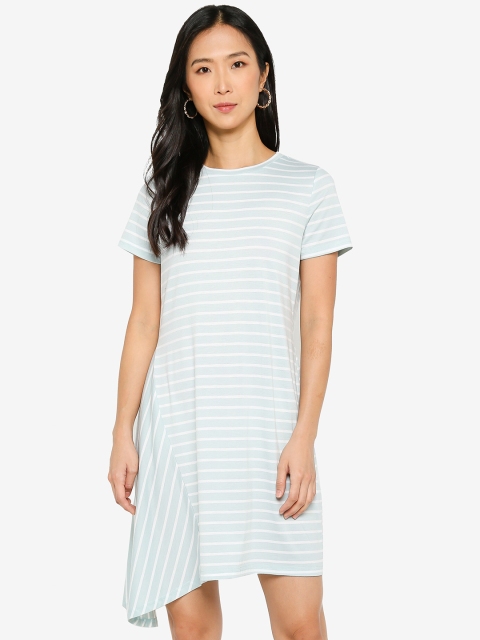 

ZALORA BASICS Blue & White Striped A-Line Dress