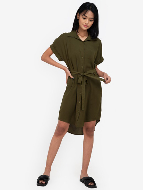 

ZALORA BASICS Olive Green Shirt Dress