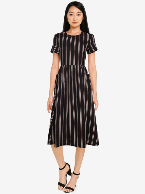 

ZALORA BASICS Woman Black Striped Midi Dress
