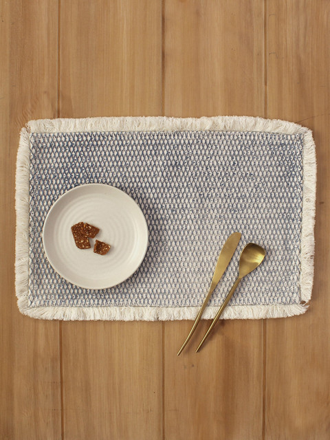 

House This Blue & Beige Embroidered Cotton Rectangular Table Placemat