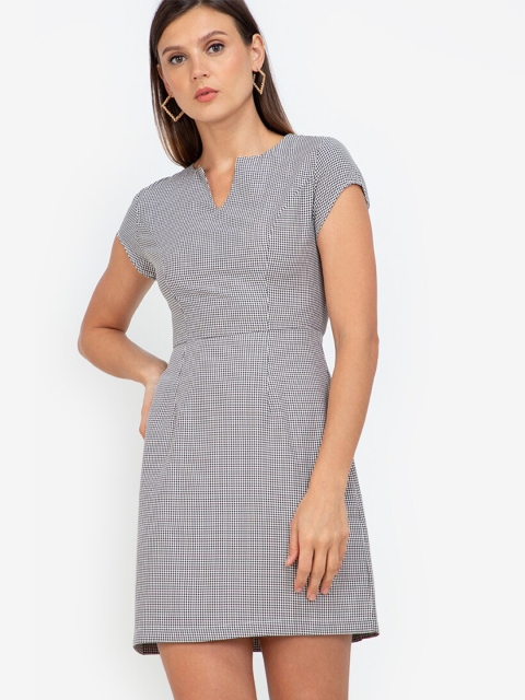 

ZALORA WORK Multicoloured Deep Notch Checked Dress, Multi