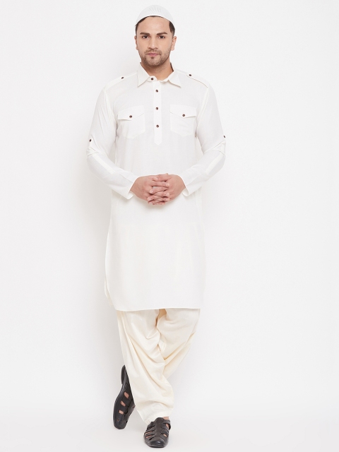 

VASTRAMAY Men Cream-Coloured Pathani Kurta with Salwar