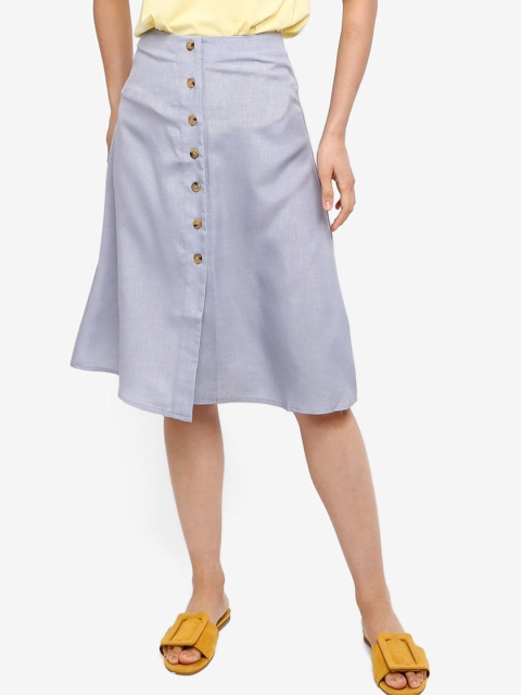 

ZALORA BASICS Women Blue Solid Knee-Length A-Line Skirt