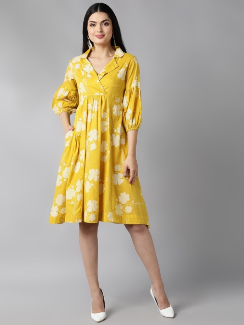

AHIKA Mustard Yellow Floral Dress