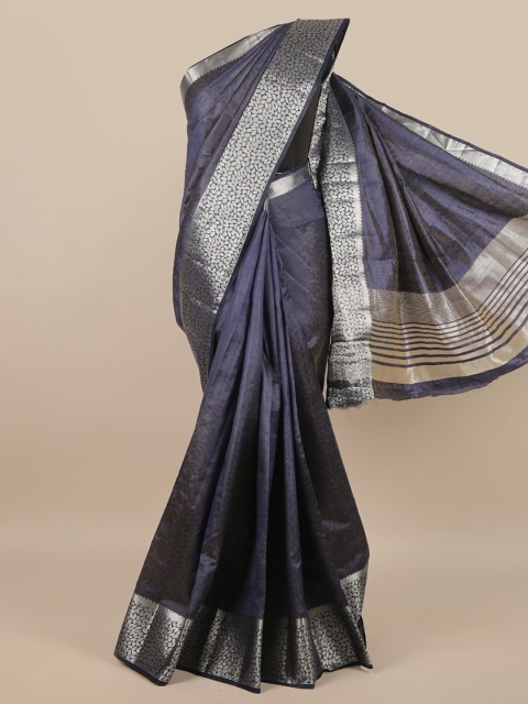 

Pothys Navy Blue & Silver-Toned Woven Design Zari Jute Silk Saree